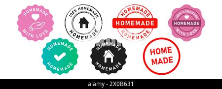 homemade circle stamp and seal badge label sticker sign certificate product crafted Stock Vector