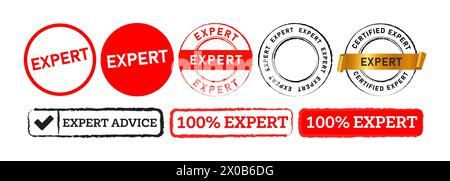 expert rectangle and circle stamp seal badge label sticker sign for certified business Stock Vector