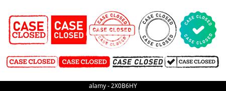 case closed rectangle circle stamp and seal badge label sticker sign for finished crime Stock Vector