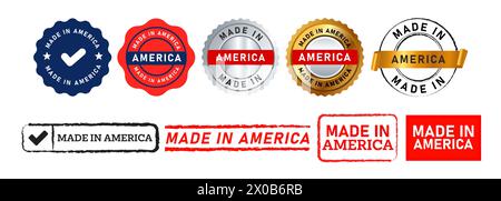 made in america stamp and seal badge sign for country product business manufactured Stock Vector