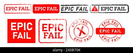 epic fail rectangle square and circle red stamp label sticker seal badge concept vector Stock Vector