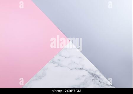 Blue, pink and marble background. Pastel colourful wallpaper, marble texture, copy space. Stock Photo