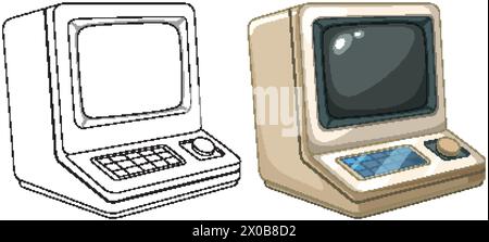 Two retro computers with monitors and keyboards Stock Vector