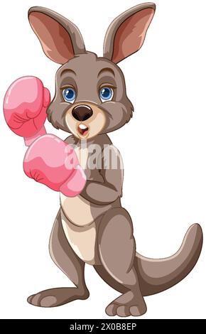 Animated kangaroo with boxing gloves ready to spar Stock Vector