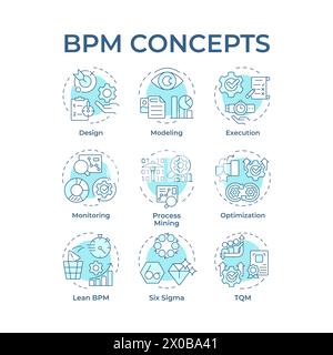 BPM soft blue concept icons Stock Vector