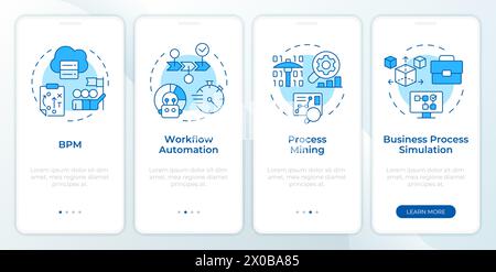 Business workflow automation blue onboarding mobile app screen Stock Vector
