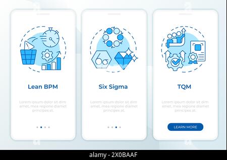 BPM methodologies blue onboarding mobile app screen Stock Vector