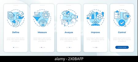 Six sigma processing stages blue onboarding mobile app screen Stock Vector