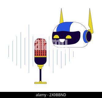 Robot microphone recording 2D linear cartoon object Stock Vector