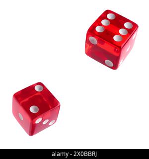 Two red dice in air on white background Stock Photo