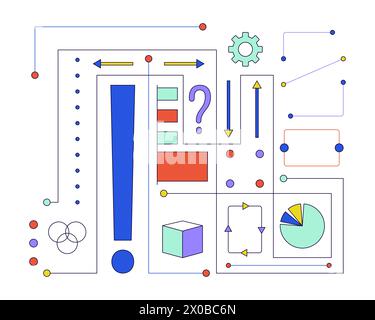 Neural network data 2D linear cartoon object Stock Vector