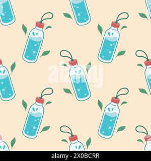 World water day seamless pattern. Drink more water concept pattern. Drinking water in bottle. Zero waste concept. Vector illustration. Stock Vector