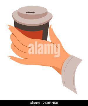Holding plastic or paper cup with poured coffee Stock Vector