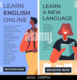 Learn english online, new language website banner Stock Vector