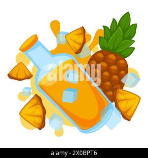 Pineapple juice or smoothie with ice cubes vector Stock Vector
