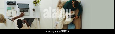Header with young couple working from home Stock Photo