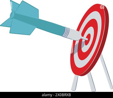 Illustration of a dart stuck in the center of a target. Stock Vector
