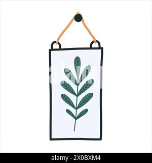 Interior herbarium: green leaf in glass frame. Modern interior wall pannel with herbs for livingroom. Hygge concept. Vector flat illustration on white Stock Vector
