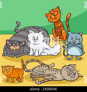 Cartoon illustration of funny cats and kittens comic animal characters Stock Vector