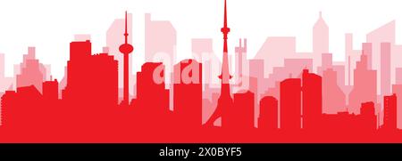Red panoramic city skyline poster of TOKYO, JAPAN Stock Vector