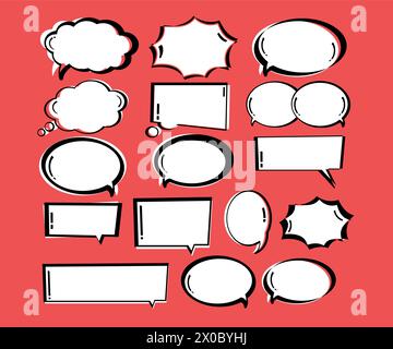 Text bubbles with black outline for cartoon, comic, communications, sticker, decoration, social media post, print, ad template, manga, message, speech Stock Vector