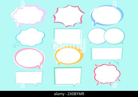 Text bubbles with pastel outlines for cartoon, comic, communications, sticker, decoration, social media, print, ad template, manga, message, speech Stock Vector