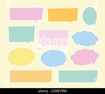 Text bubbles with pastel background for cartoon, comic, communications, sticker, decoration, social media, print, ad template, manga, message, speech Stock Vector