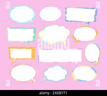 Text bubbles with pastel outlines for cartoon, comic, communications ...