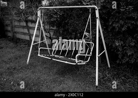 garden rocking chair in black and white Stock Photo