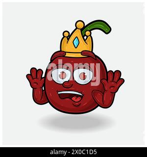 Shocked expression with Cherry Fruit Crown Mascot Character Cartoon. Vector Illustrations Stock Vector