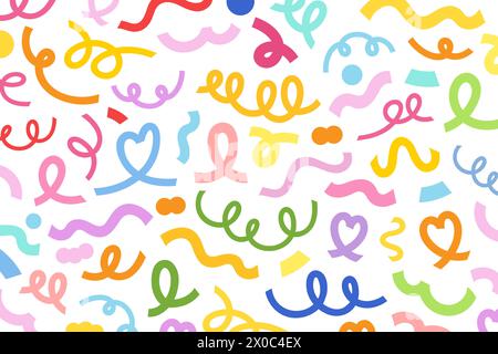 Colourful rainbow abstract doodles on a white background for summer wallpaper, fabric print, pattern, pride month, spring, summer textile, Valentine Stock Vector