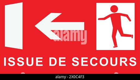 Emergency exit sign and French text on red background Stock Vector