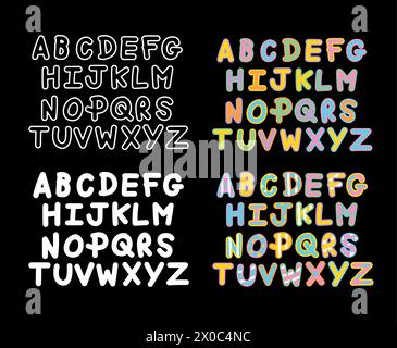 A to Z alphabet letters design for cute font, cartoon, typography, initials, stickers, campaign logo, icon, calligraphy, colouring book, outlines Stock Vector