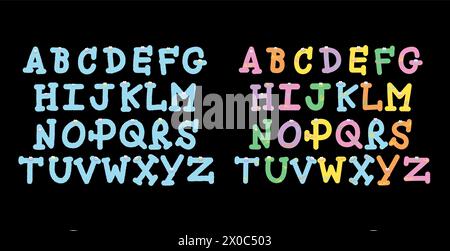 Fluffy A to Z alphabet letters design for font, pastel elements, cartoon, typography, initials, stickers, campaign logo, icon, card, print, branding Stock Vector