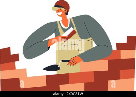 Bricklayer worker with cement and bricks vector Stock Vector