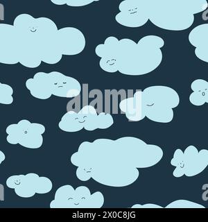 Cloud character with smiling face seamless pattern Stock Vector