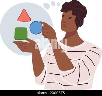 Solving problems and brainstorming male character Stock Vector