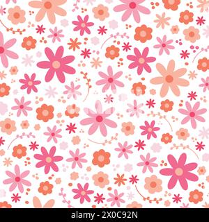 Illustration of pink flowers for floral print, banner, background, fabric, spring, summer, autumn, pattern, picnic, card, wallpaper, blanket, garment Stock Vector