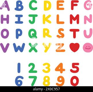 Rainbow A to Z alphabet letter and number design for font, pride month, decorations, typography, initials, stickers, campaign logo, icon, card, print Stock Vector