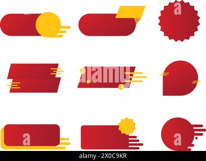 Red illustration of sale icons for online shopping, web button, campaign badge, discount, print, standee, sale sign, symbol, template, social media Stock Vector