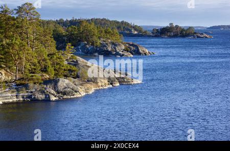 View of Bjorno nature reserve on a nice winter evening in the Stockholm archipelago Stock Photo