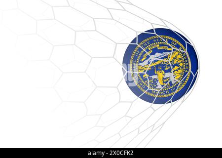 Nebraska flag soccer ball in net. Vector sport illustration. Stock Vector