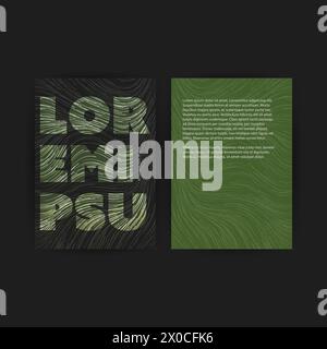 Modern Style Abstract Flyer, Front and Back Cover Design for Your Business with Dark Green Digitally Generated Curving Lines Pattern - Multi Purpose T Stock Vector