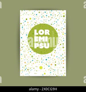 Flyer or Cover Design for Your Business with Colorful Spotted Pattern and Round Label with Copyspace, Place, Room for Your Text - Vector Illustration Stock Vector