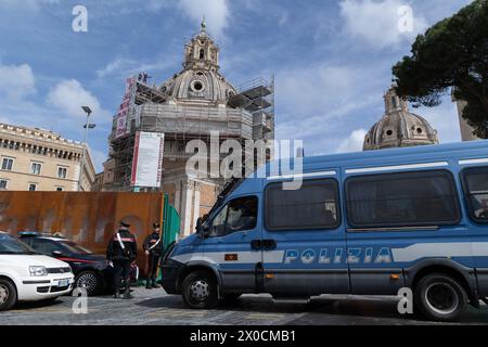 Rome, Italy. 10th Apr, 2024. The police arrive at the protest site (Photo by Matteo Nardone/Pacific Press) Credit: Pacific Press Media Production Corp./Alamy Live News Stock Photo