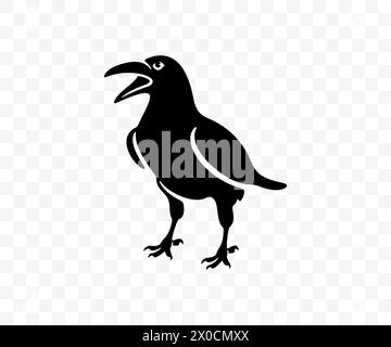 Black raven stands on the ground, graphic design. Crow, bird, animal, nature and wildlife, vector design and illustration Stock Vector