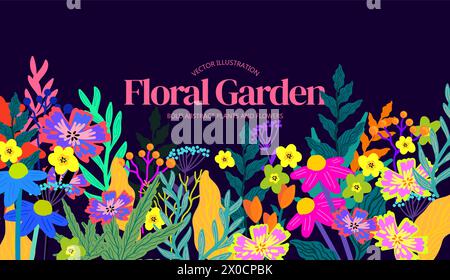 Bold and colourful floral modern plants and flowers collection. Vector illustration Stock Vector