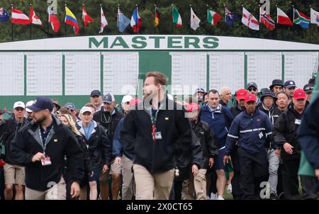 Augusta, United States. 11th Apr, 2024. Spectators arrive for the honorary start of the first round of the Masters Tournament at Augusta National Golf Club in Augusta, Georgia on Thursday, April 11, 2024. Photo by Tannen Murray/UPI Credit: UPI/Alamy Live News Stock Photo