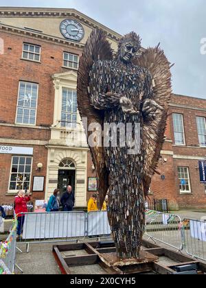 the knife angel anti knife crime sculpture  in taunton parade somerset england UK Stock Photo