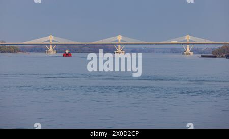 New Europe Bridge Over River Danube Conecting Bulgaria and Romania Countries Stock Photo